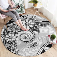 Polynesian Pattern With Plumeria Flowers Round Carpet White LT05 - Polynesian Pride
