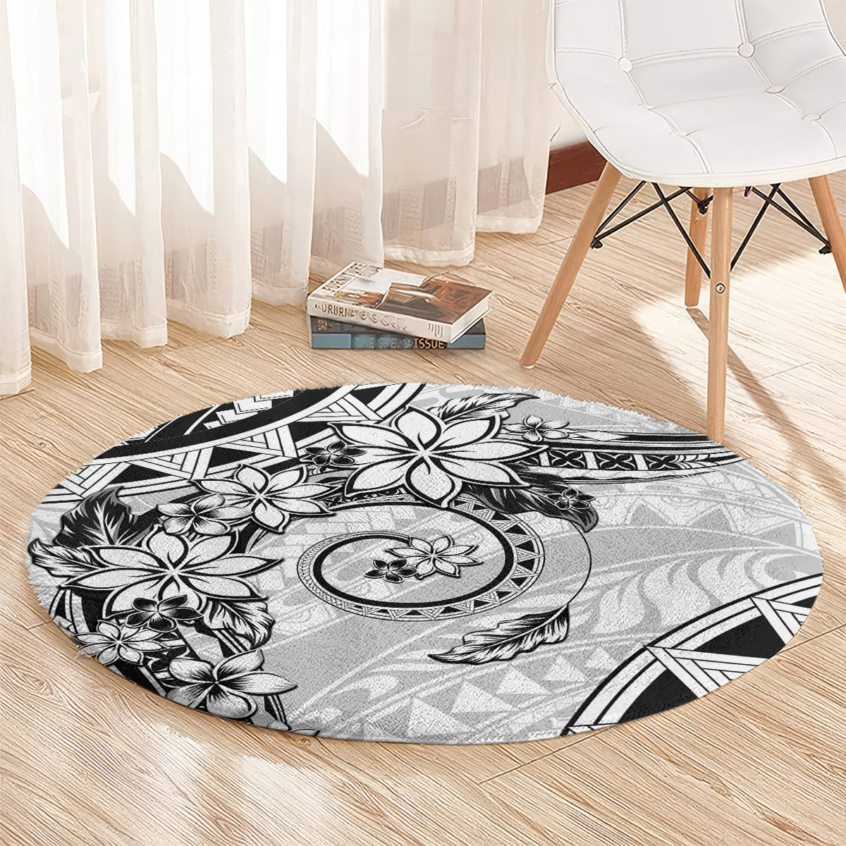 Polynesian Pattern With Plumeria Flowers Round Carpet White LT05 - Polynesian Pride