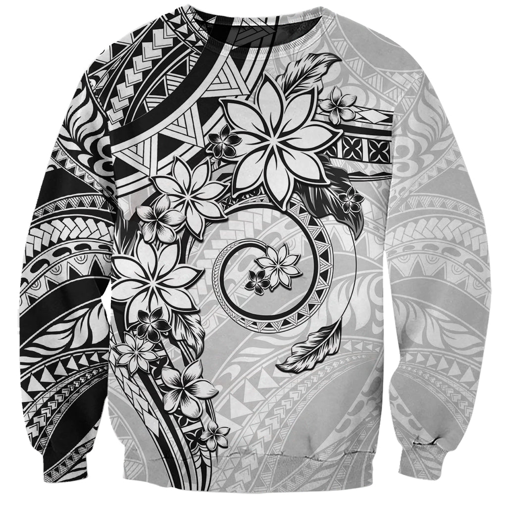 Polynesian Pattern With Plumeria Flowers Sweatshirt White LT05 Unisex White - Polynesian Pride