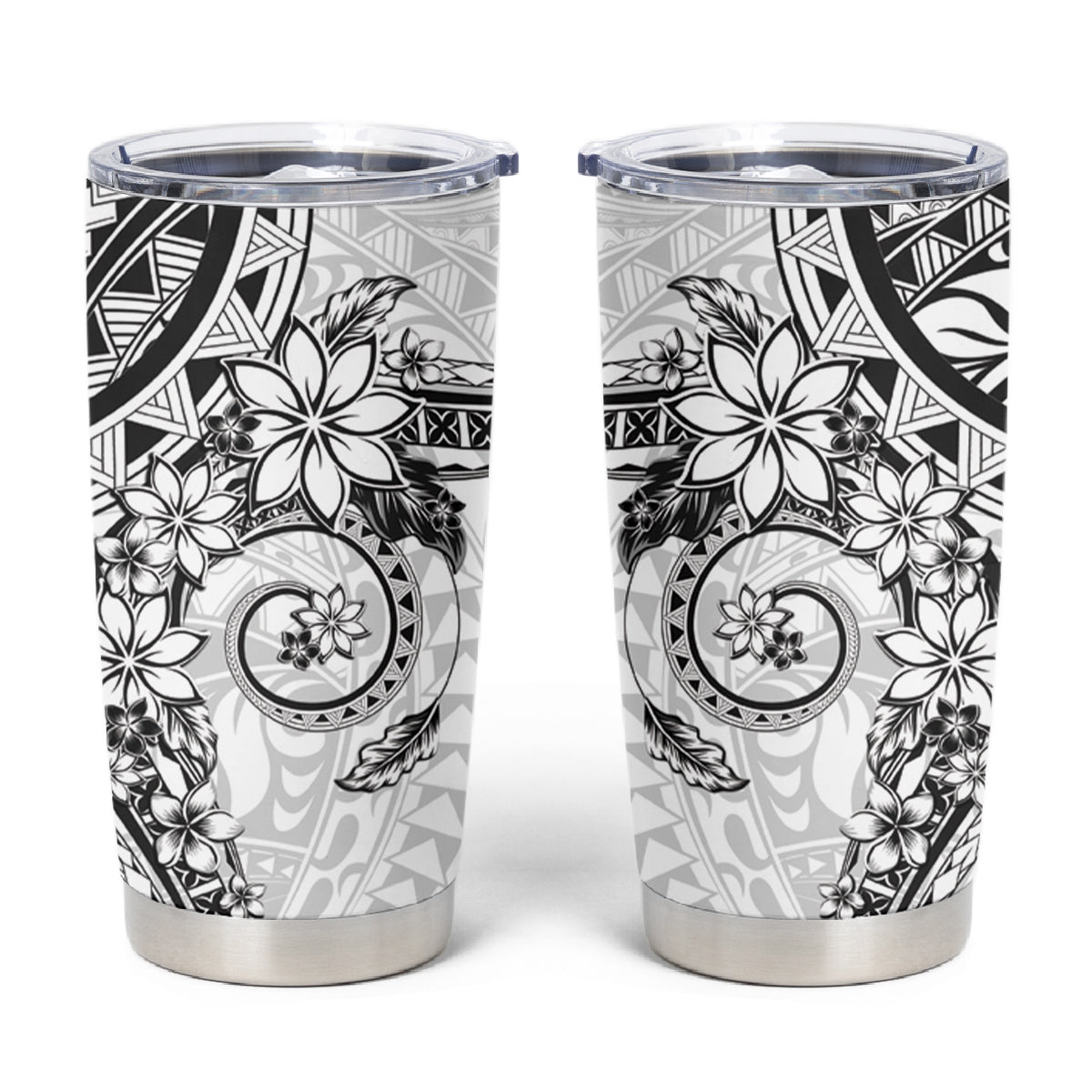 White Polynesian Pattern With Plumeria Flowers Tumbler Cup LT05 White - Polynesian Pride