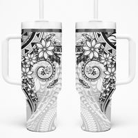 White Polynesian Pattern With Plumeria Flowers Tumbler With Handle LT05 One Size: 40 oz White - Polynesian Pride