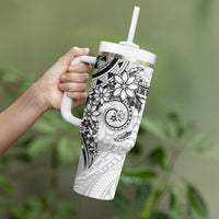 White Polynesian Pattern With Plumeria Flowers Tumbler With Handle LT05 - Polynesian Pride