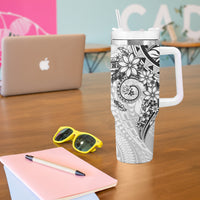White Polynesian Pattern With Plumeria Flowers Tumbler With Handle LT05 - Polynesian Pride