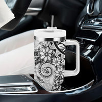 White Polynesian Pattern With Plumeria Flowers Tumbler With Handle LT05 - Polynesian Pride