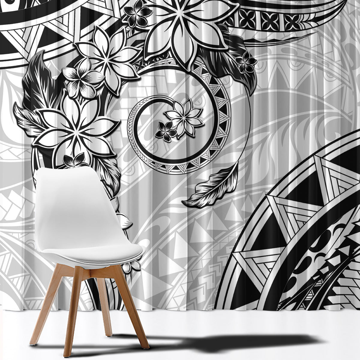 Polynesian Pattern With Plumeria Flowers Window Curtain White LT05 - Polynesian Pride