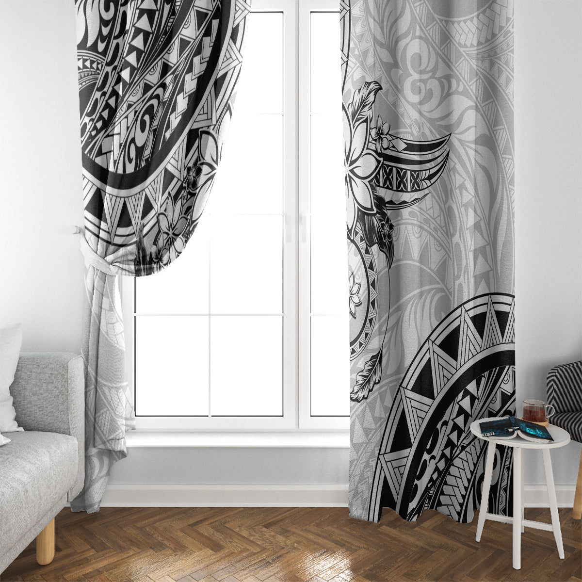 Polynesian Pattern With Plumeria Flowers Window Curtain White LT05 - Polynesian Pride