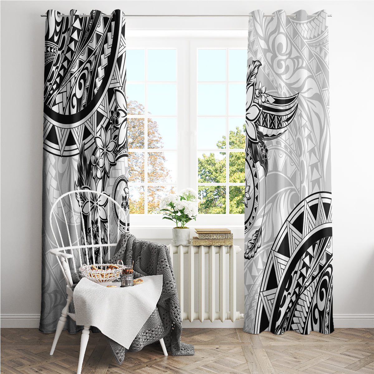 Polynesian Pattern With Plumeria Flowers Window Curtain White LT05 - Polynesian Pride