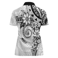 Polynesian Pattern With Plumeria Flowers Women Polo Shirt White LT05 - Polynesian Pride