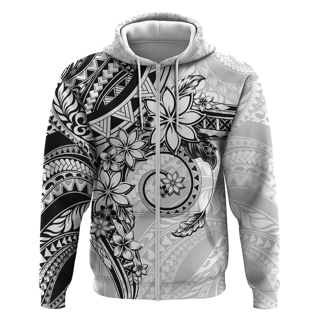 Polynesian Pattern With Plumeria Flowers Zip Hoodie White LT05 Zip Hoodie White - Polynesian Pride