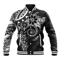 Polynesian Pattern With Plumeria Flowers Baseball Jacket Black LT05 Unisex Black - Polynesian Pride