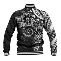 Polynesian Pattern With Plumeria Flowers Baseball Jacket Black LT05 - Polynesian Pride