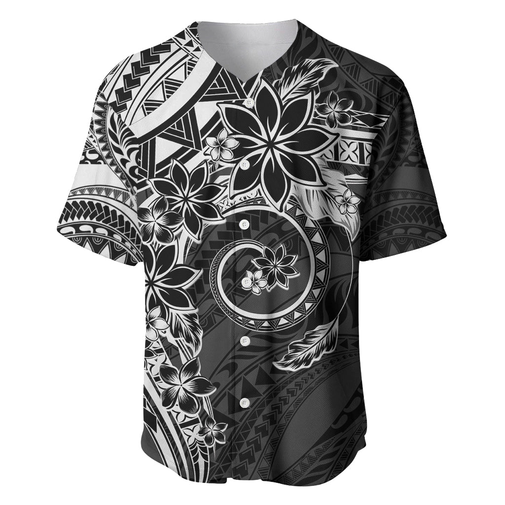 Polynesian Pattern With Plumeria Flowers Baseball Jersey Black LT05 Black - Polynesian Pride