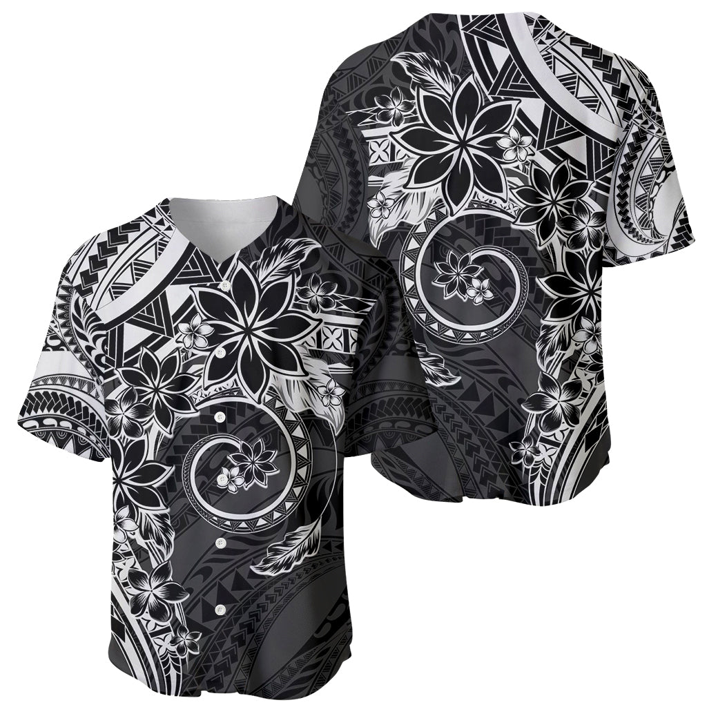 Polynesian Pattern With Plumeria Flowers Baseball Jersey Black LT05 - Polynesian Pride