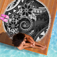 Polynesian Pattern With Plumeria Flowers Beach Blanket Black LT05 - Polynesian Pride