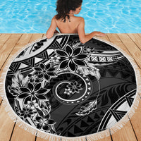 Polynesian Pattern With Plumeria Flowers Beach Blanket Black LT05 - Polynesian Pride
