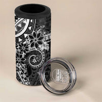 Black Polynesian Pattern With Plumeria Flowers 4 in 1 Can Cooler Tumbler LT05 - Polynesian Pride
