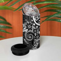 Black Polynesian Pattern With Plumeria Flowers 4 in 1 Can Cooler Tumbler LT05 - Polynesian Pride