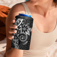 Black Polynesian Pattern With Plumeria Flowers 4 in 1 Can Cooler Tumbler LT05 - Polynesian Pride