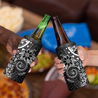 Black Polynesian Pattern With Plumeria Flowers 4 in 1 Can Cooler Tumbler LT05 - Polynesian Pride
