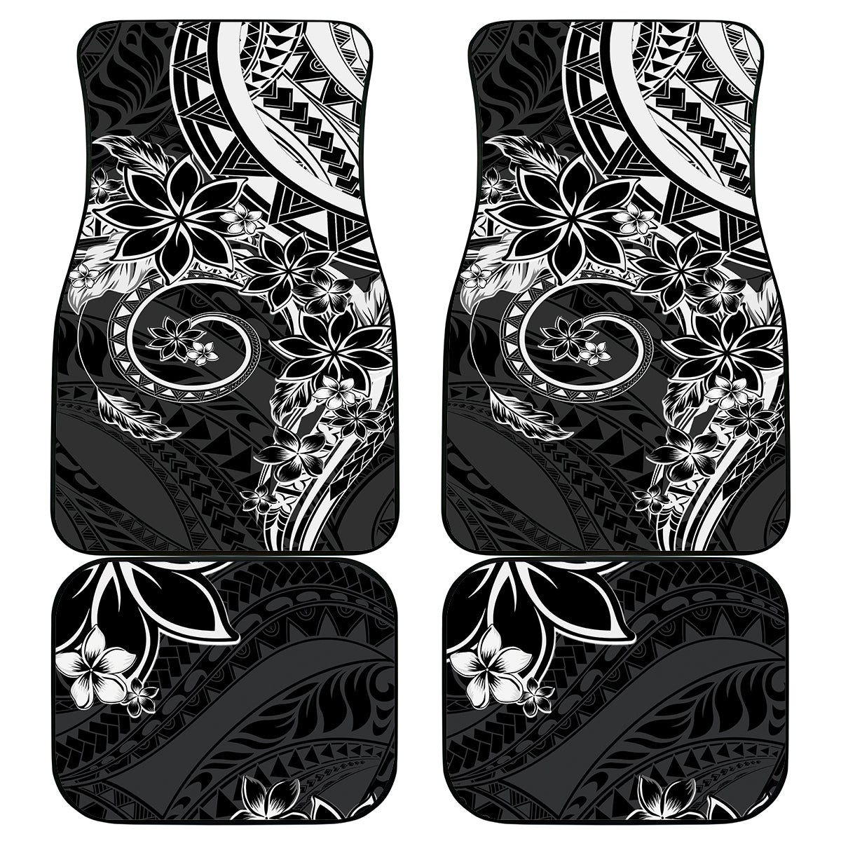 Polynesian Pattern With Plumeria Flowers Car Mats Black LT05 - Polynesian Pride