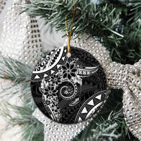 Polynesian Pattern With Plumeria Flowers Ceramic Ornament Black LT05 - Polynesian Pride