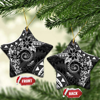 Polynesian Pattern With Plumeria Flowers Ceramic Ornament Black LT05 Star Black - Polynesian Pride