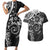 Polynesian Pattern With Plumeria Flowers Couples Matching Short Sleeve Bodycon Dress and Hawaiian Shirt Black