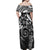 Polynesian Pattern With Plumeria Flowers Family Matching Off Shoulder Maxi Dress and Hawaiian Shirt Black