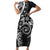 Polynesian Pattern With Plumeria Flowers Family Matching Short Sleeve Bodycon Dress and Hawaiian Shirt Black