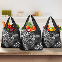 Polynesian Pattern With Plumeria Flowers Grocery Bag Black LT05 3-pack One Size Black - Polynesian Pride