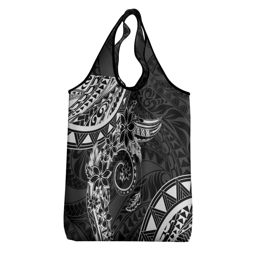 Polynesian Pattern With Plumeria Flowers Grocery Bag Black LT05 - Polynesian Pride