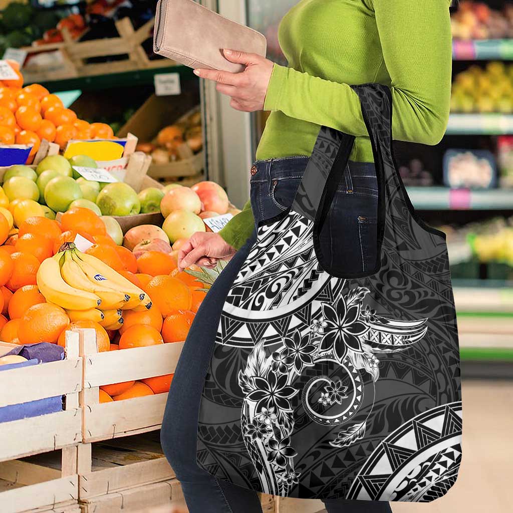 Polynesian Pattern With Plumeria Flowers Grocery Bag Black LT05 - Polynesian Pride