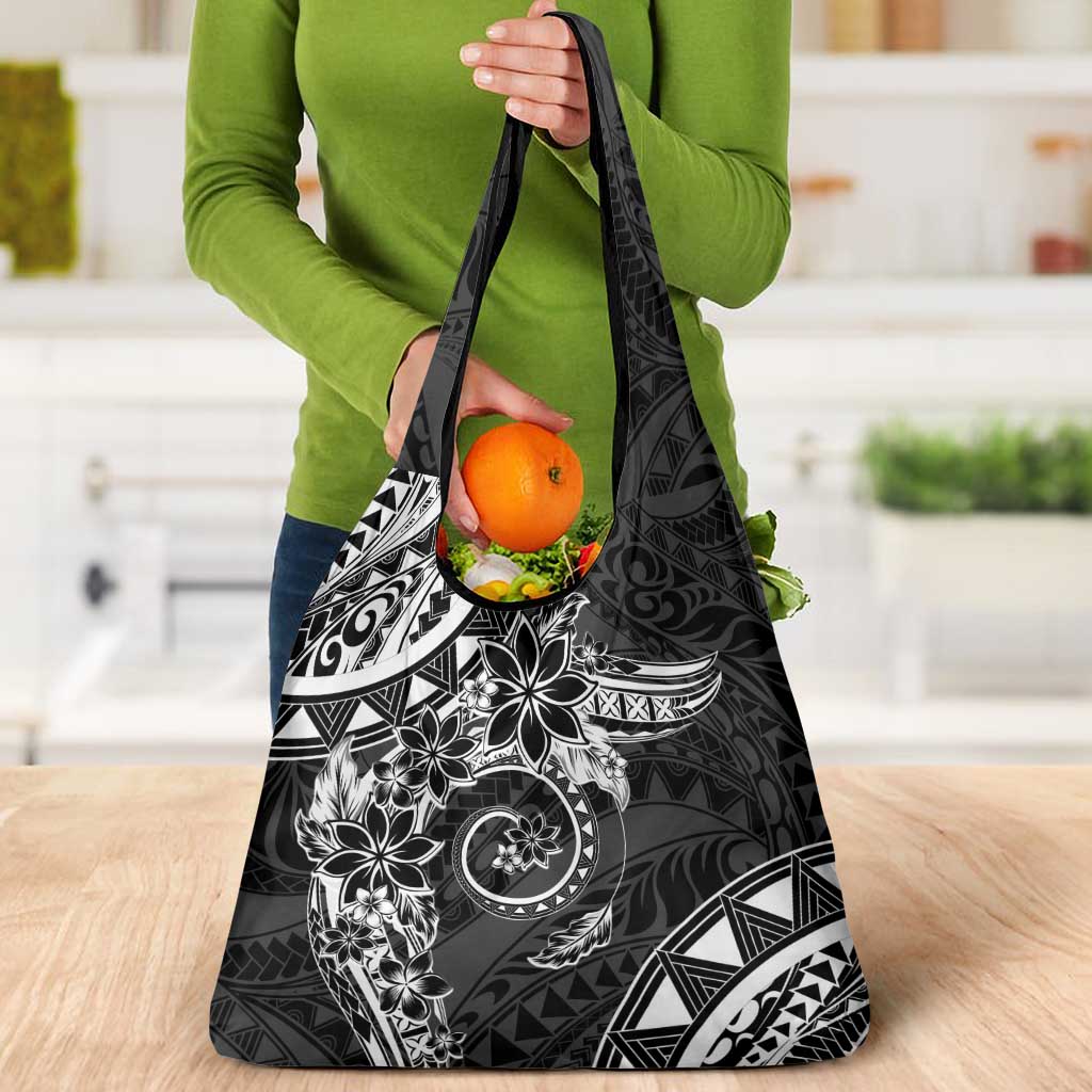 Polynesian Pattern With Plumeria Flowers Grocery Bag Black LT05 - Polynesian Pride