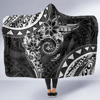 Polynesian Pattern With Plumeria Flowers Hooded Blanket Black LT05 - Polynesian Pride