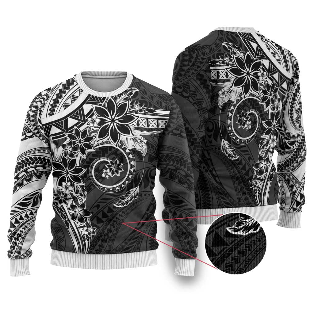 Polynesian Pattern With Plumeria Flowers Ugly Christmas Sweater Black LT05 Black - Polynesian Pride