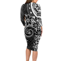 Polynesian Pattern With Plumeria Flowers Long Sleeve Bodycon Dress Black LT05 - Polynesian Pride