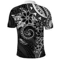 Polynesian Pattern With Plumeria Flowers Polo Shirt Black LT05 - Polynesian Pride