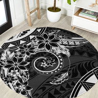 Polynesian Pattern With Plumeria Flowers Round Carpet Black LT05 Black - Polynesian Pride