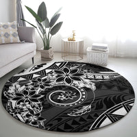 Polynesian Pattern With Plumeria Flowers Round Carpet Black LT05 - Polynesian Pride