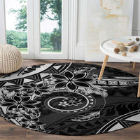 Polynesian Pattern With Plumeria Flowers Round Carpet Black LT05 - Polynesian Pride