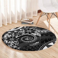 Polynesian Pattern With Plumeria Flowers Round Carpet Black LT05 - Polynesian Pride