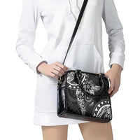 Polynesian Pattern With Plumeria Flowers Shoulder Handbag Black LT05 - Polynesian Pride