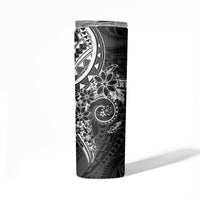 Black Polynesian Pattern With Plumeria Flowers Skinny Tumbler LT05 - Polynesian Pride