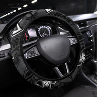 Polynesian Pattern With Plumeria Flowers Steering Wheel Cover Black LT05 Universal Fit Black - Polynesian Pride