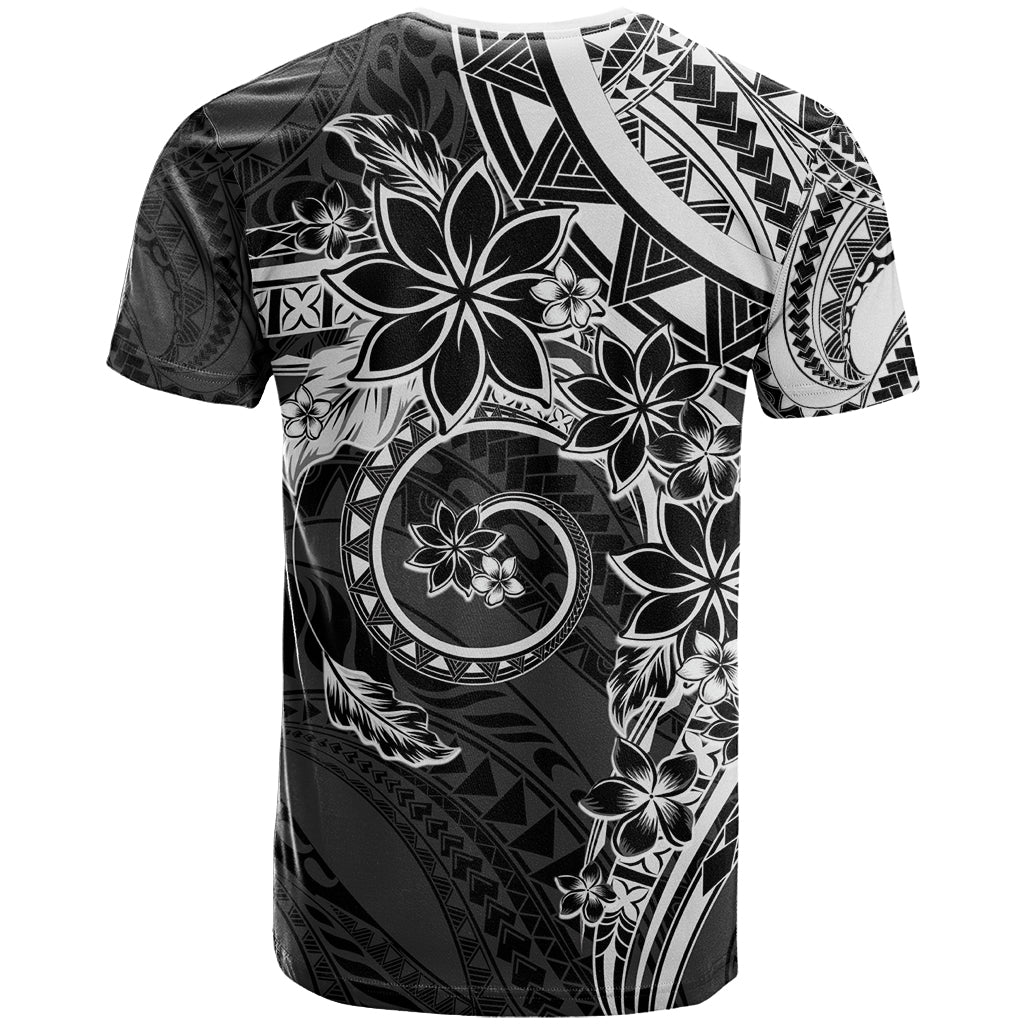 Polynesian Pattern With Plumeria Flowers T Shirt Black LT05 - Polynesian Pride