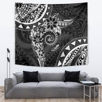 Polynesian Pattern With Plumeria Flowers Tapestry Black LT05 Black - Polynesian Pride