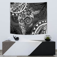 Polynesian Pattern With Plumeria Flowers Tapestry Black LT05 - Polynesian Pride