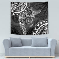 Polynesian Pattern With Plumeria Flowers Tapestry Black LT05 - Polynesian Pride