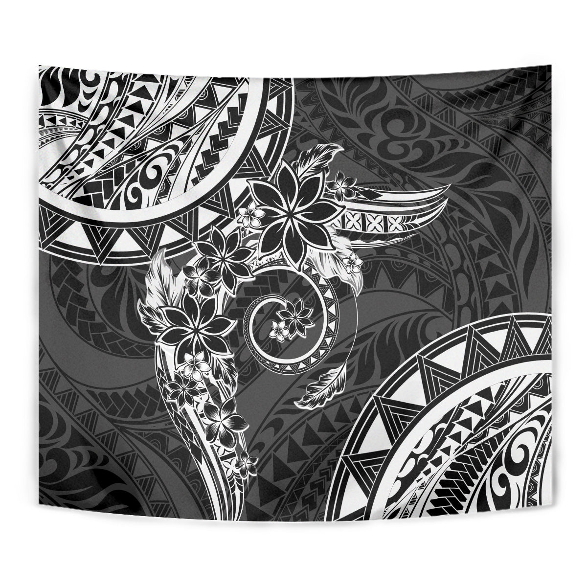 Polynesian Pattern With Plumeria Flowers Tapestry Black LT05 - Polynesian Pride