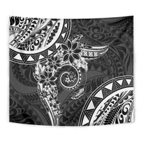 Polynesian Pattern With Plumeria Flowers Tapestry Black LT05 - Polynesian Pride